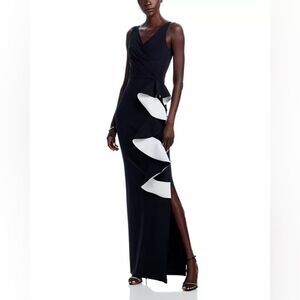 Chiara Boni La Petite Robe Sangiovanna Ruffle Long Gown Dress Black 12 NWT